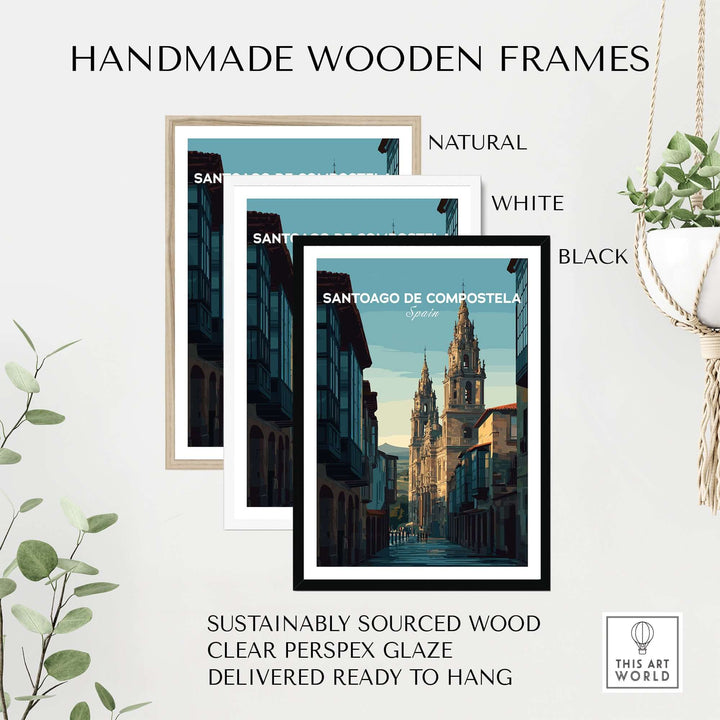 Handmade wooden frames for Santiago de Compostela Galician Old Town Architecture Print | Camino Wall Decor.