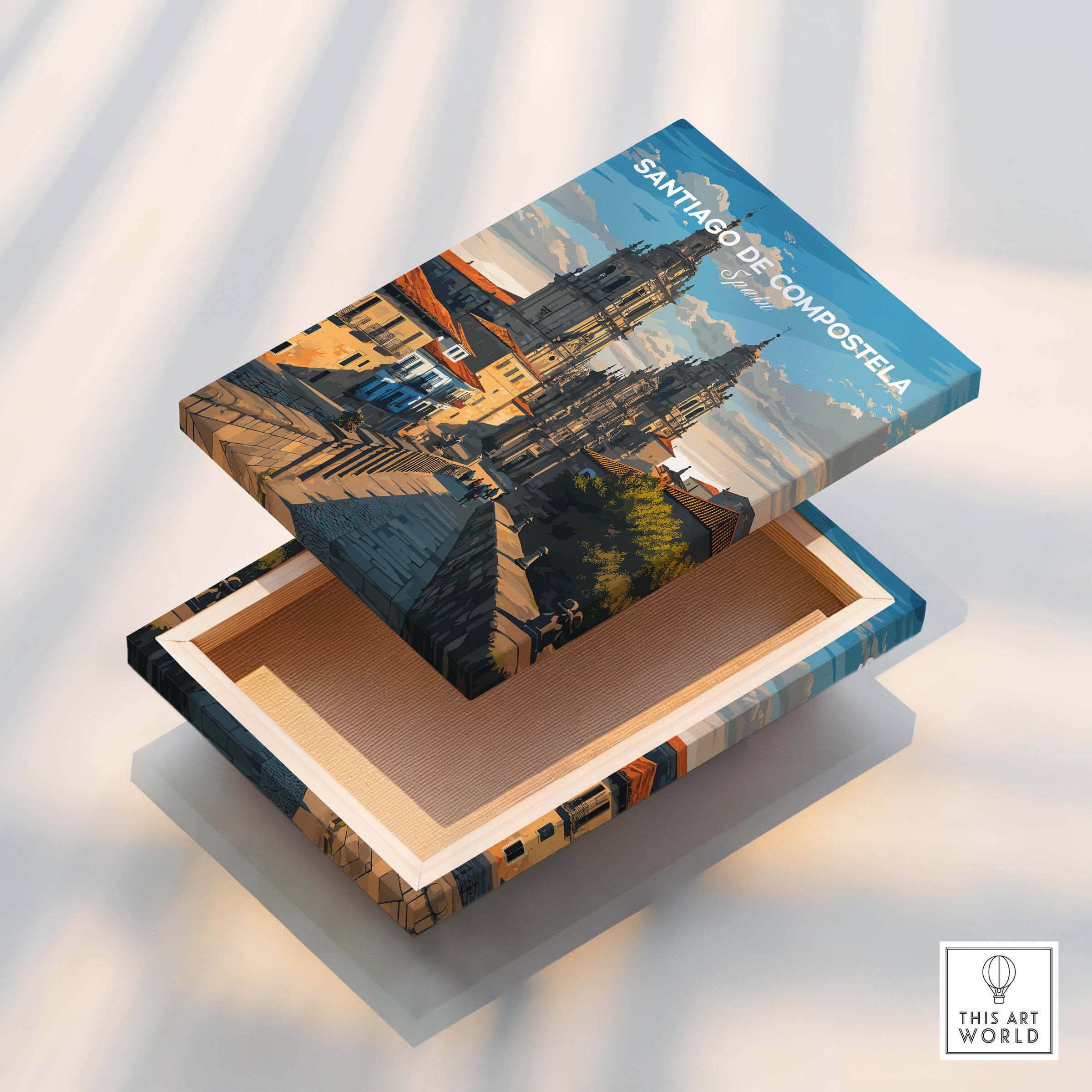 Santiago de Compostela Obradoiro Square View Print | Spanish Religious Art on decorative box.