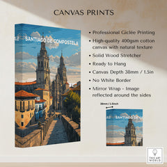 Santiago de Compostela Obradoiro Square View Print | Spanish Religious Art, high-quality canvas print with stunning detail.