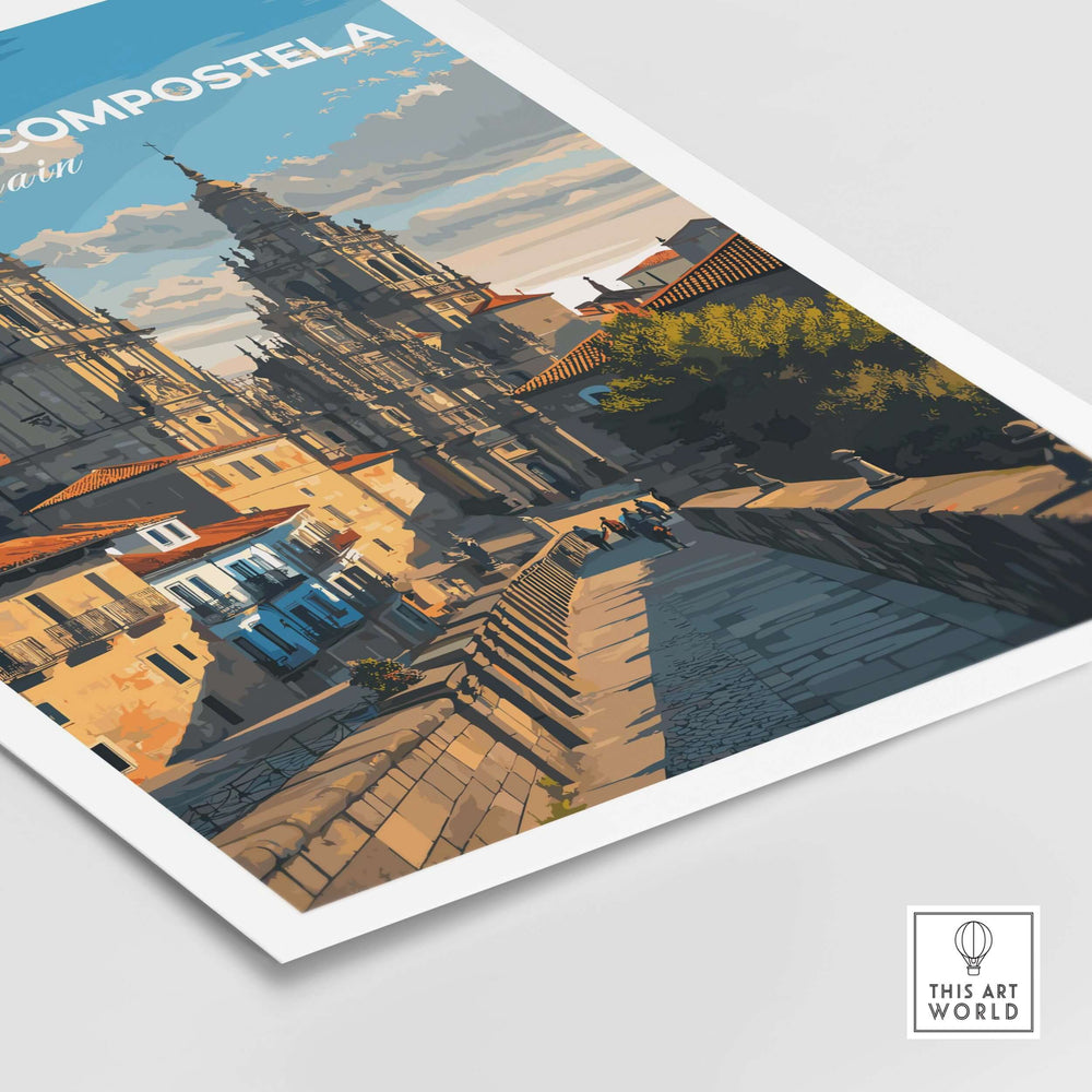 Santiago de Compostela Obradoiro Square View Print | Spanish Religious Art showcasing a picturesque architectural scene.