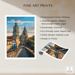 Santiago de Compostela Obradoiro Square View Print | Spanish Religious Art showcasing professional Giclée quality.