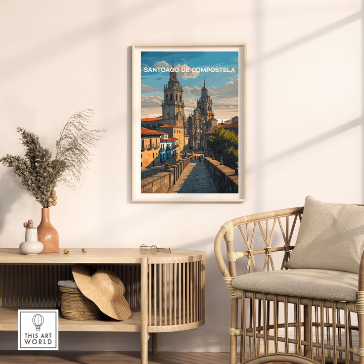 Santiago de Compostela Obradoiro Square View Print | Spanish Religious Art in a modern living room decor.