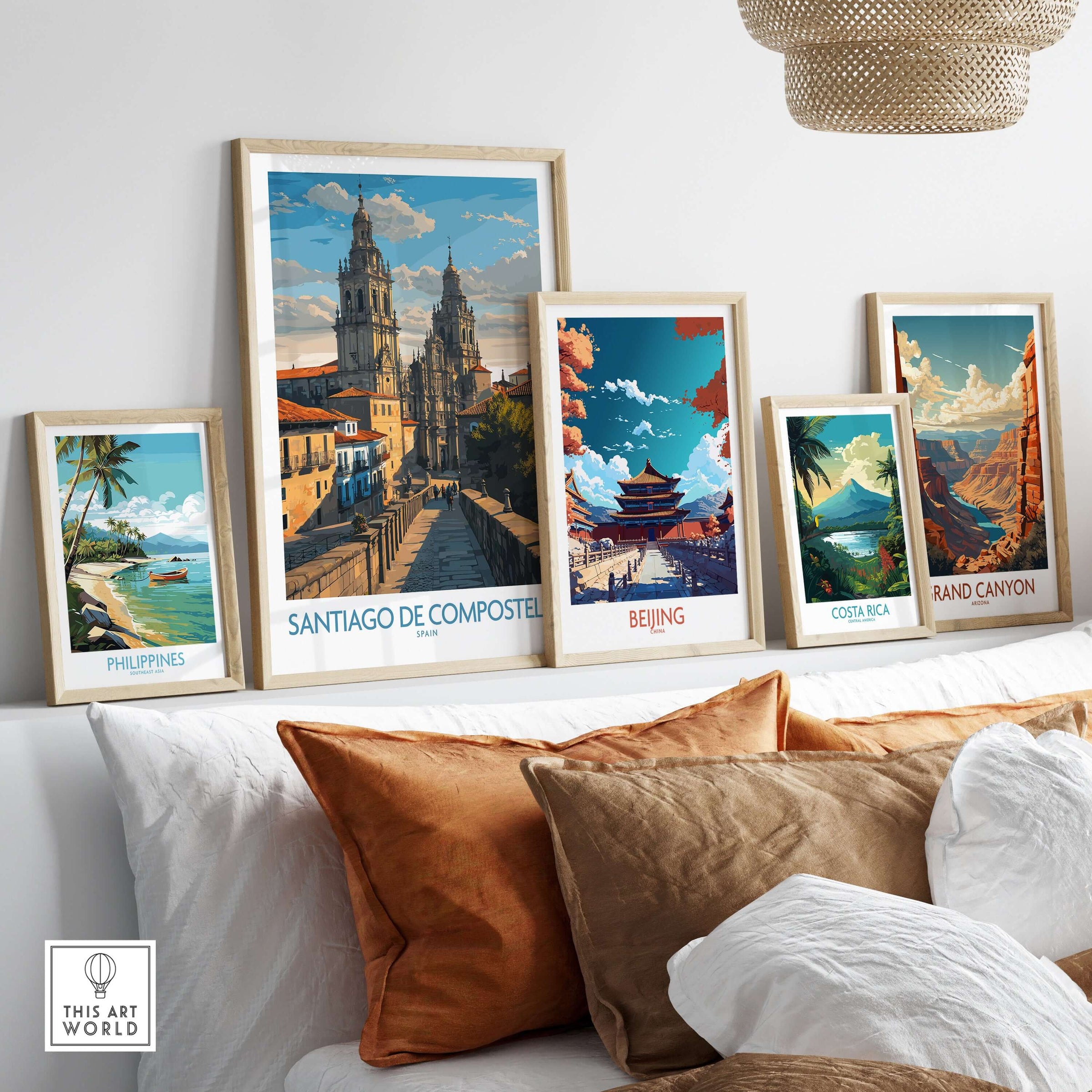 Santiago de Compostela Pilgrimage End Art Print | Cathedral Facade Poster displayed among other travel art prints.