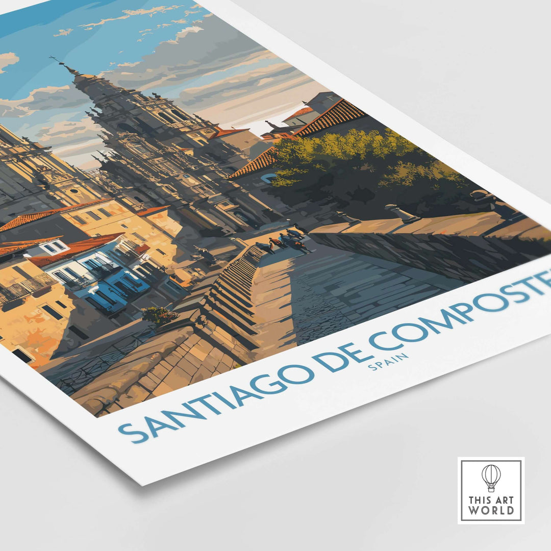 Santiago de Compostela Pilgrimage End Art Print | Cathedral Facade Poster showcasing stunning architecture in Spain.