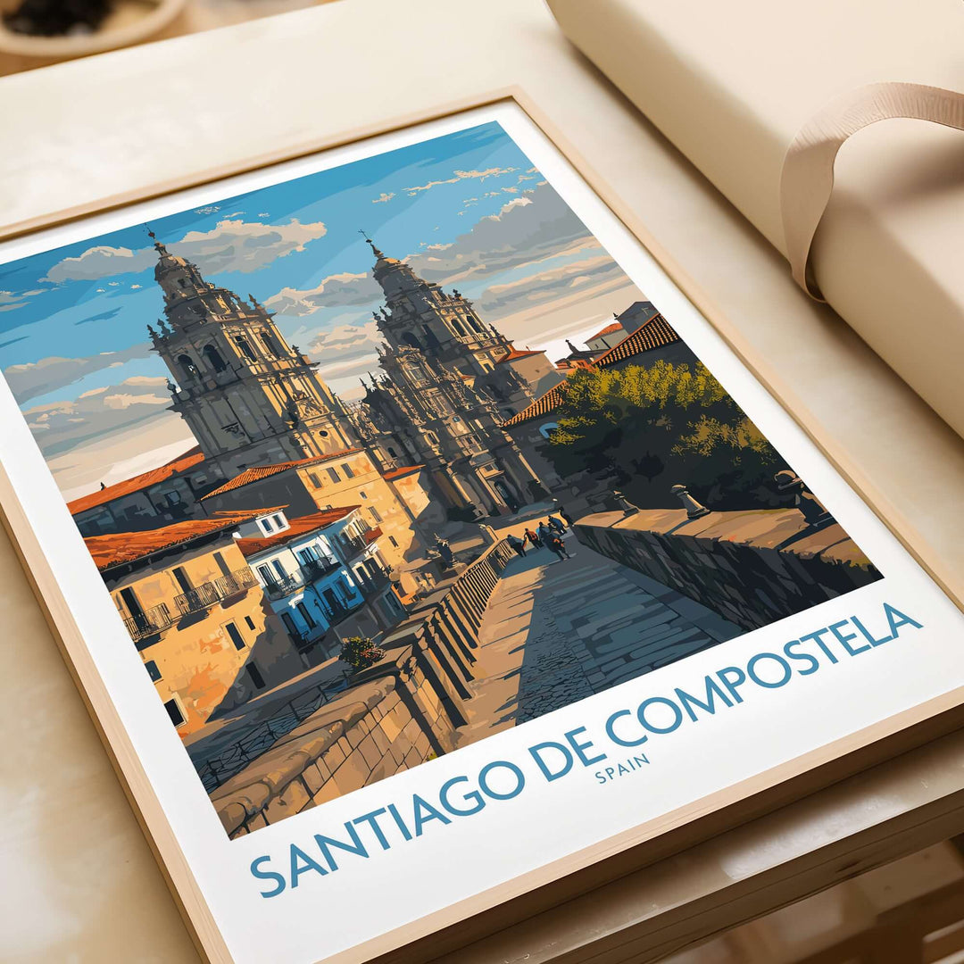 Santiago de Compostela Pilgrimage End Art Print | Cathedral Facade Poster showcasing the stunning architecture of Santiago de Compostela.