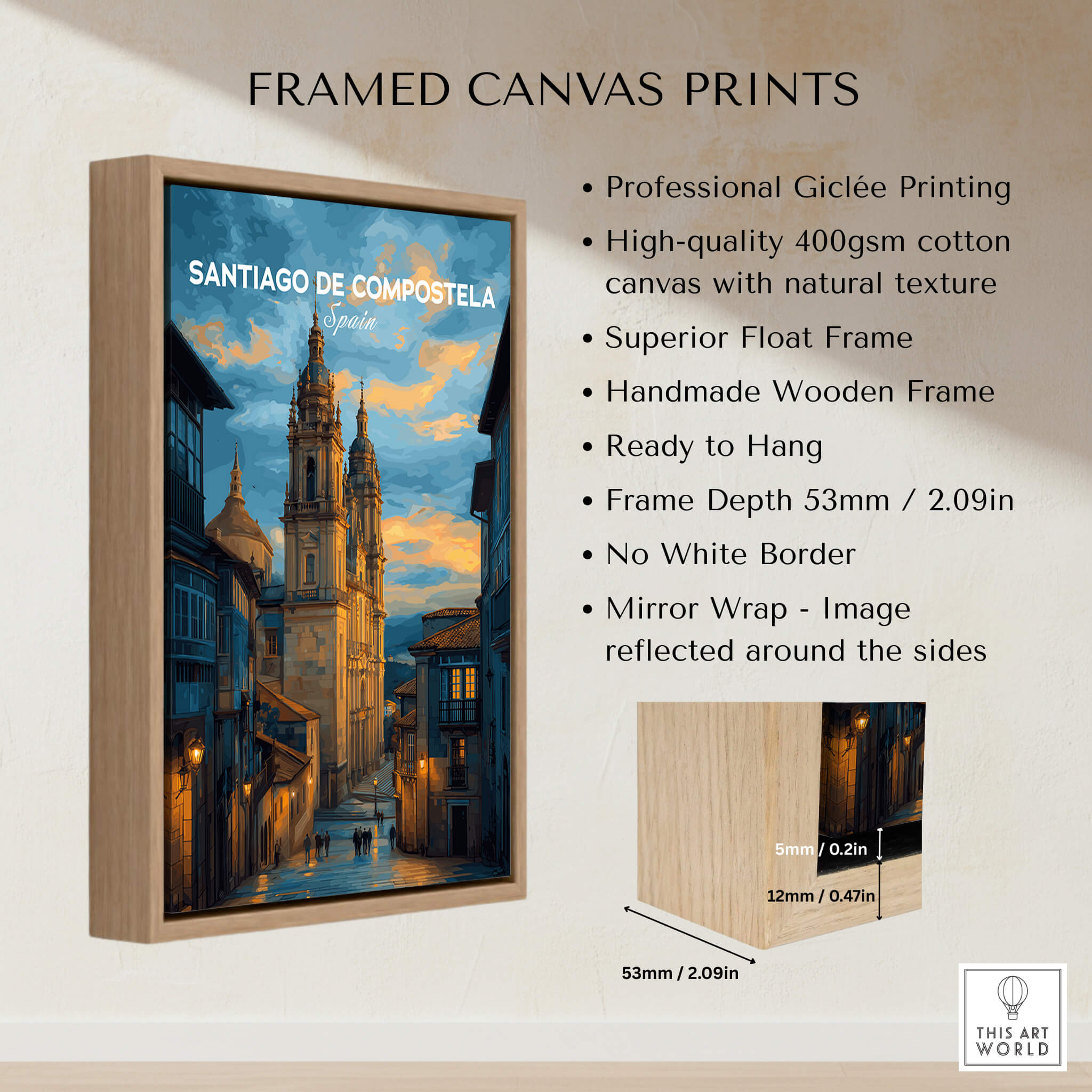 Santiago de Compostela Print | Galician Home Decor, framed canvas print with high-quality Giclée printing
