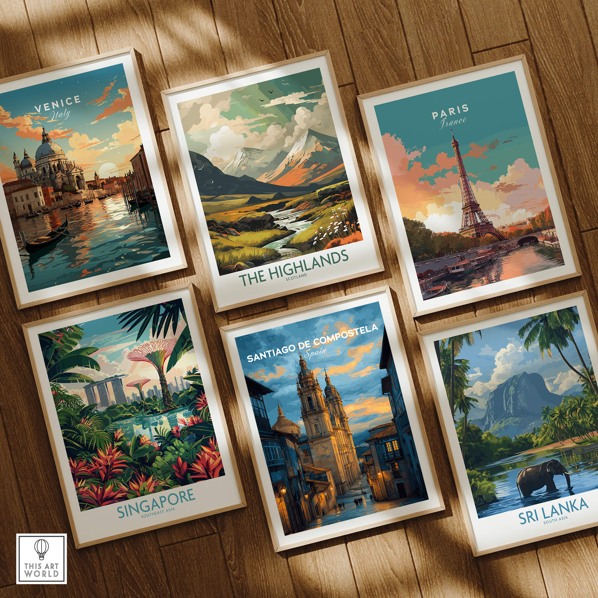 Santiago de Compostela Print | Galician Home Decor showcasing a vibrant collection of travel art prints.