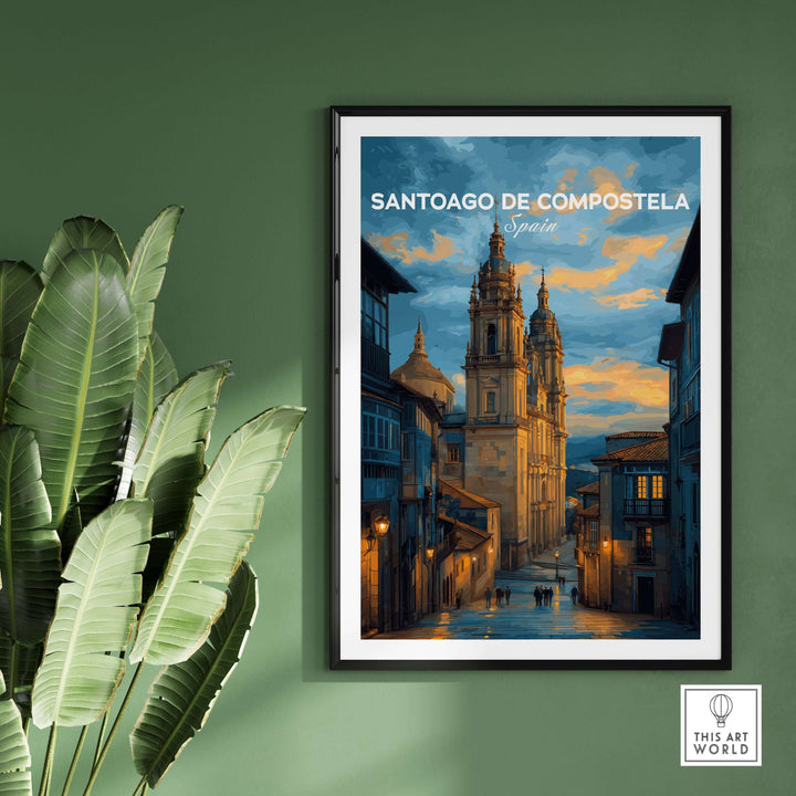Santiago de Compostela Print | Galician Home Decor showcasing the stunning architecture of Galicia at sunset.