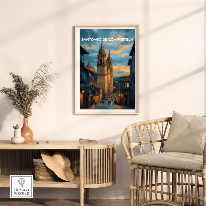 Santiago de Compostela Print | Galician Home Decor displayed in a stylish living room setting.