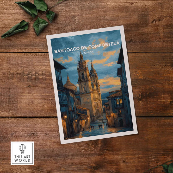 Santiago de Compostela Print | Galician Home Decor showcasing the iconic architecture against a beautiful sky.