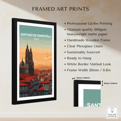 Santiago de Compostela Skyline Print | Spanish Travel Wall Decor in a framed art print format showcasing historic architecture.