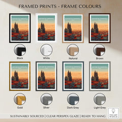 Santiago de Compostela Skyline Print | Spanish Travel Wall Decor framed in various colors for stylish home decor.