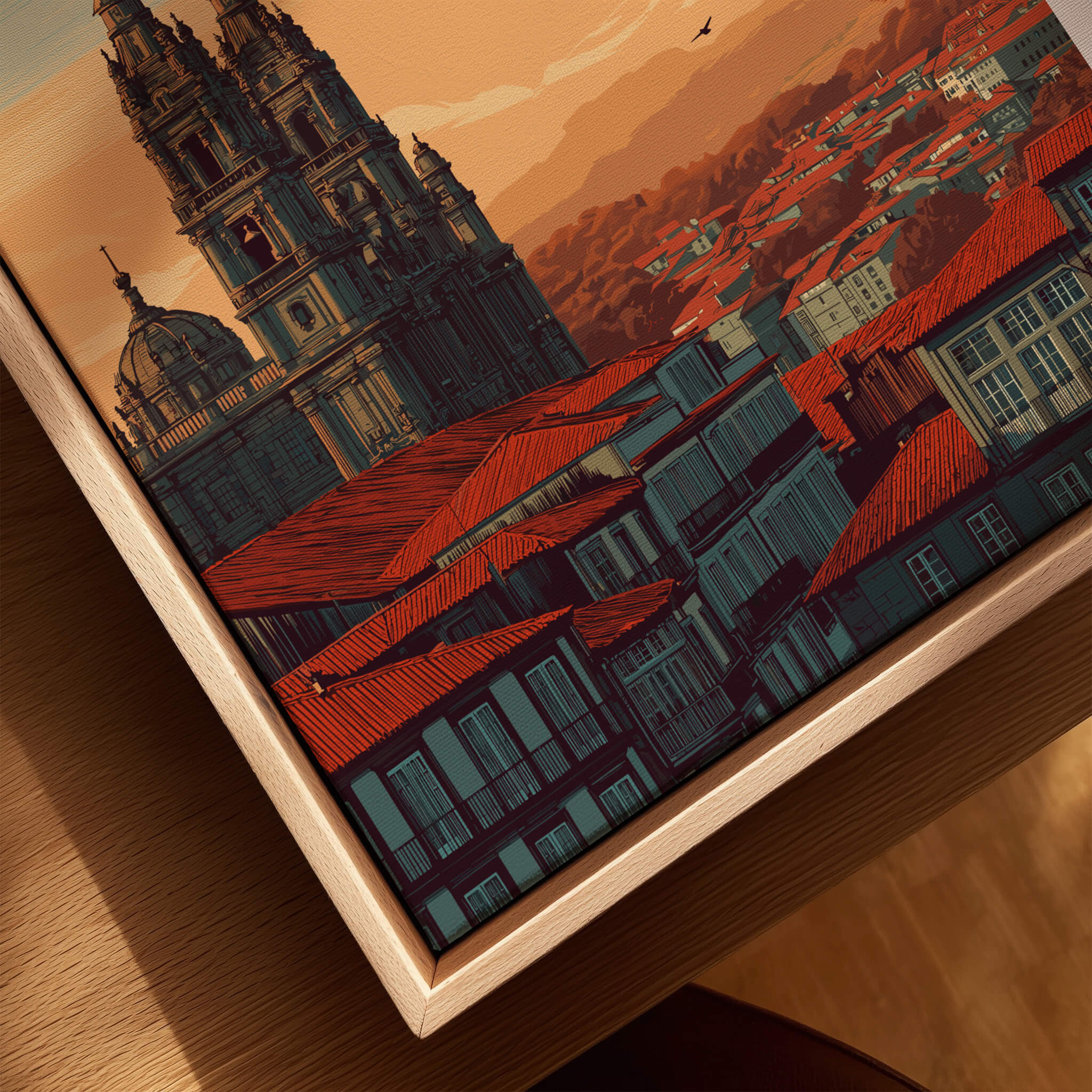 Santiago de Compostela Skyline Print | Spanish Travel Wall Decor showcasing iconic skyline and rooftops.