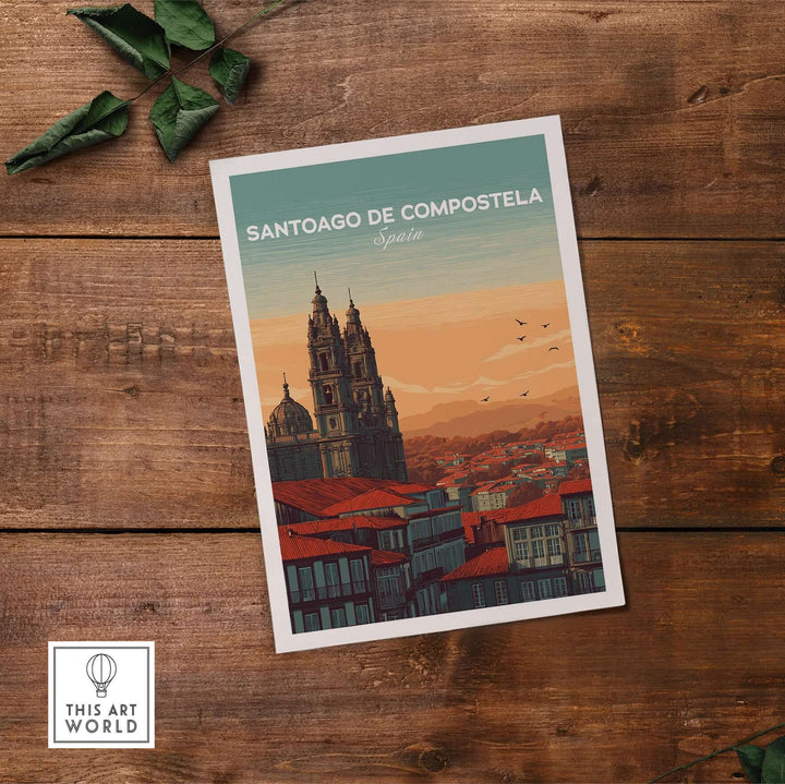 Santiago de Compostela Skyline Print | Spanish Travel Wall Decor showcasing a detailed illustration of Santiago's skyline.