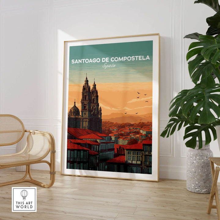 Santiago de Compostela Skyline Print | Spanish Travel Wall Decor showcasing the city's iconic skyline and architecture.