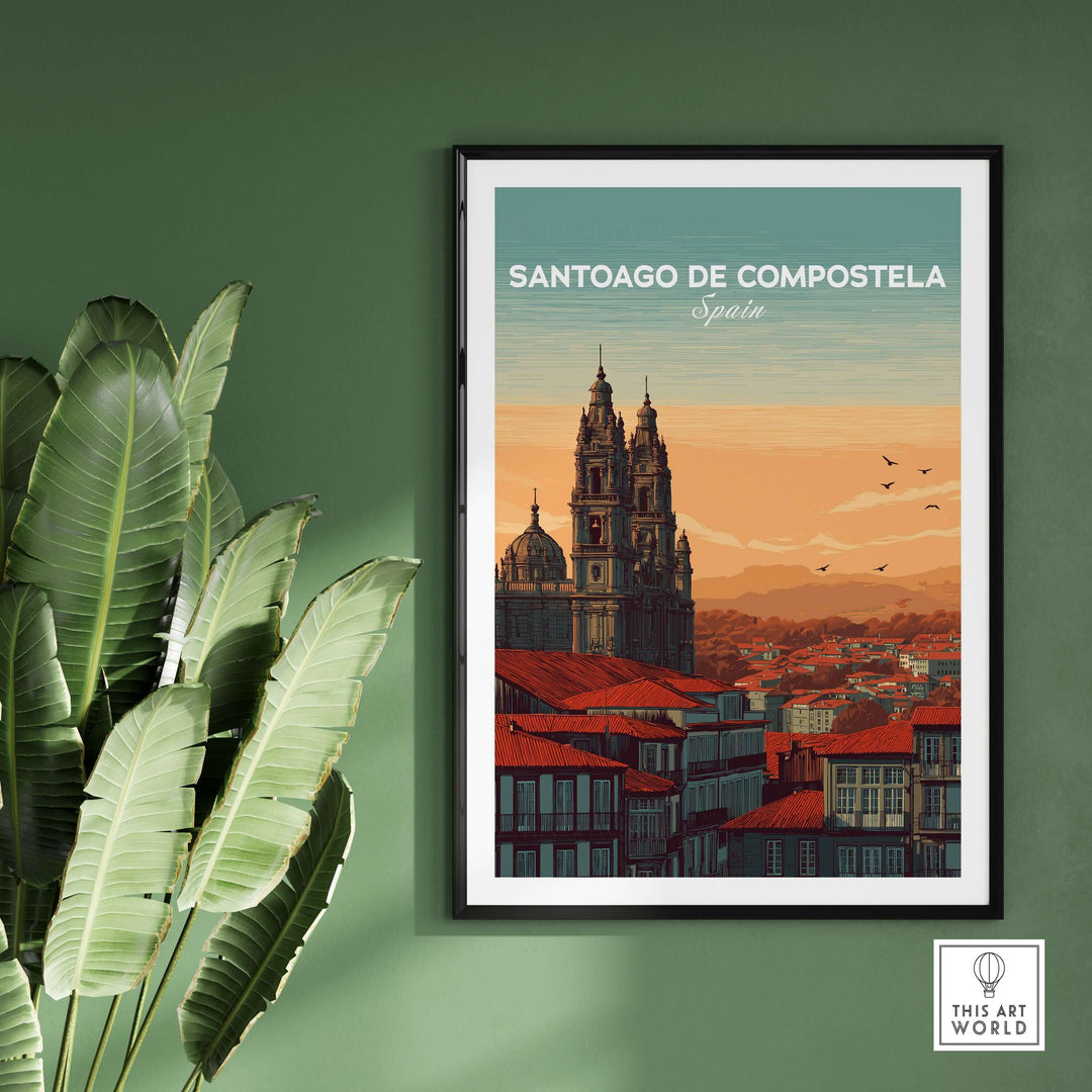 Santiago de Compostela Skyline Print | Spanish Travel Wall Decor featuring a scenic view of Spain's historic architecture.