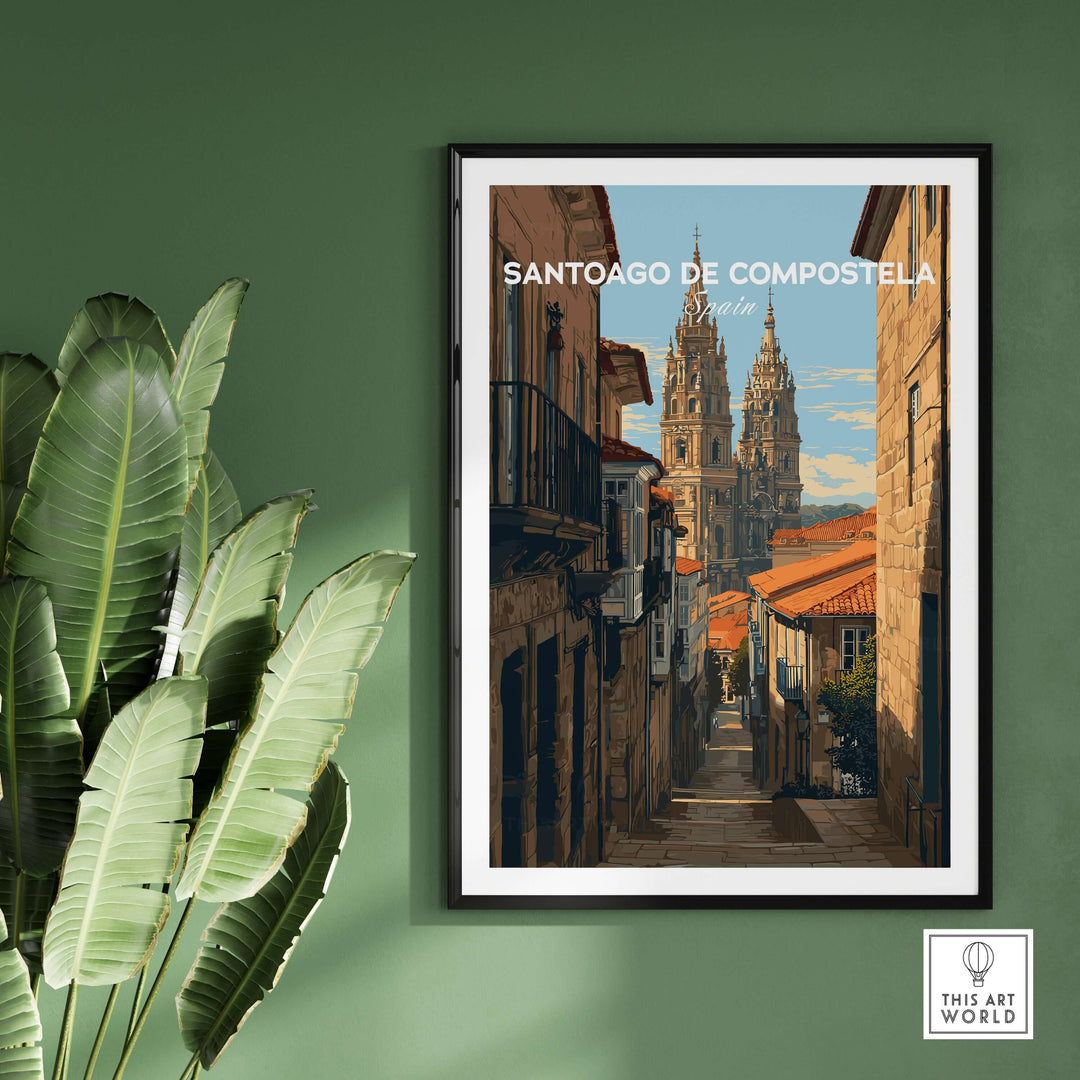 Santiago de Compostela Spain Cobblestone Street View Print | Galician Home Decor featuring historic alleys.
