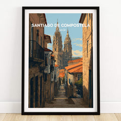 Santiago de Compostela Spain Cobblestone Street View Print | Galician Home Decor showcasing historic architecture.