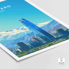 Santiago Travel Poster - Chile featuring snow-capped Andes and urban skyline, perfect for art lovers and travelers.