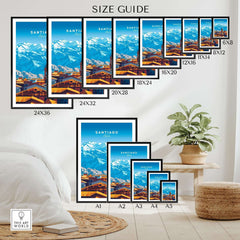 Santiago Travel Print - Chile Poster size guide showcasing different print sizes in a stylish room setting.