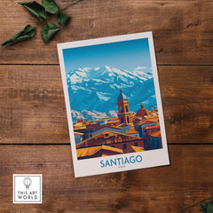 Santiago Wall Art Poster - Chile showcasing the vibrant city and mountains of Santiago, Chile in a colorful print.
