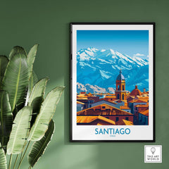 Santiago Wall Art Poster - Chile vibrant artwork showcasing the city of Santiago against mountain backdrop.
