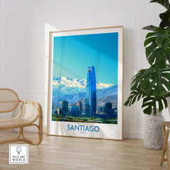 Santiago Wall Art Print - Chile showcasing Santiago's skyline framed in a stylish interior with mountains in the background.
