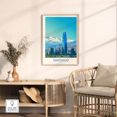 Santiago Wall Art Print - Chile showcasing Santiago's skyline and the Andes mountains in a stylish interior setting.