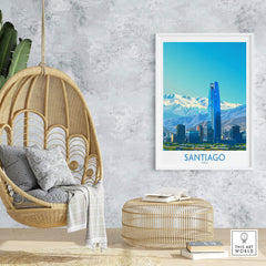 Santiago Wall Art Print - Chile displayed in a modern living space with hanging chair and natural decor.