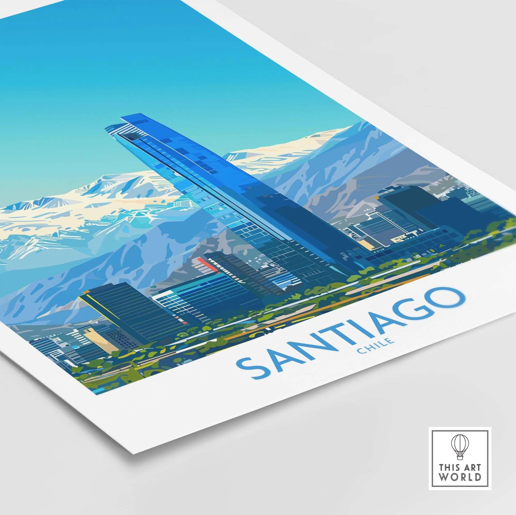 Santiago Wall Art Print - Chile showcasing the stunning Andes mountains and vibrant city skyline.