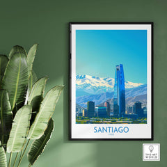 Santiago Wall Art Print - Chile showcasing the vibrant city and Andes backdrop in a stylish framed design.