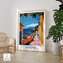 Sardinia Coastal Wall Art Print - Vibrant Detailed Mediterranean View for Home Decor Travel Lovers