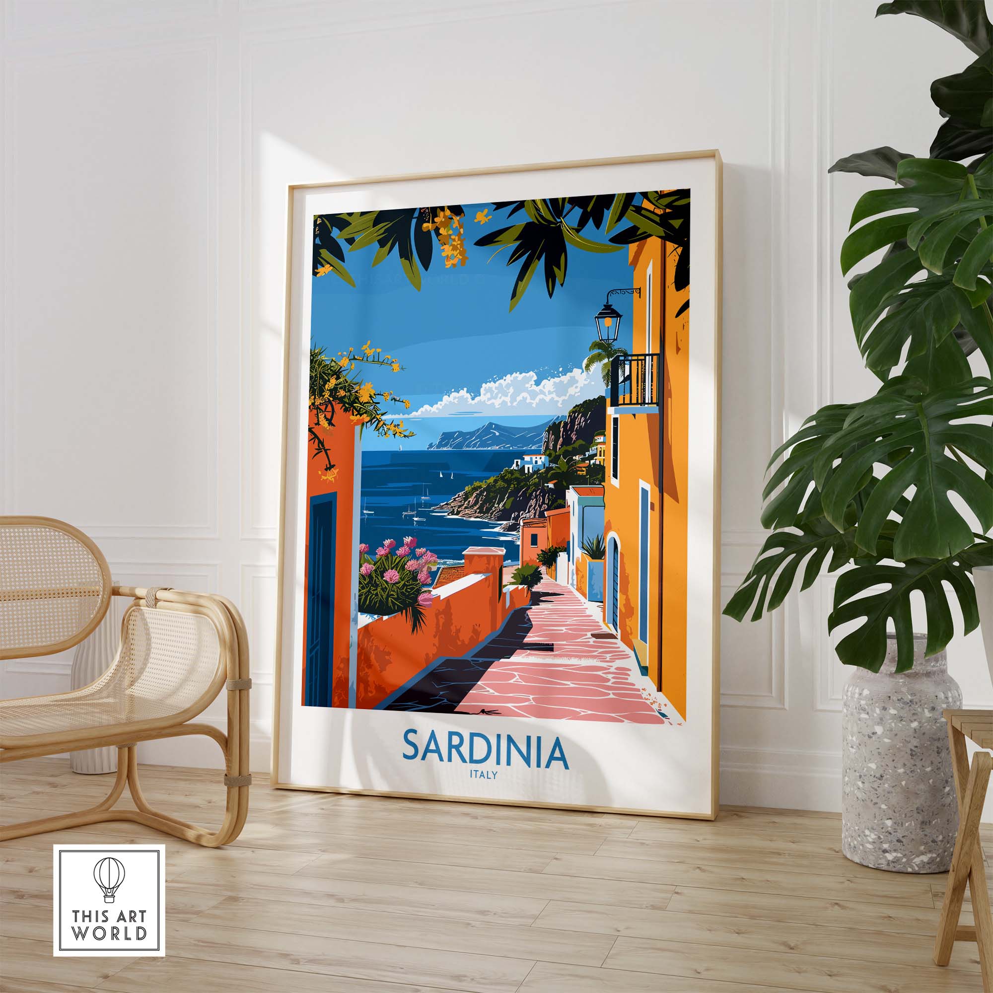 Sardinia Coastal Wall Art Print - Vibrant Detailed Mediterranean View for Home Decor Travel Lovers