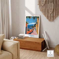 Sardinia Coastal Wall Art Print - Vibrant Detailed Mediterranean View for Home Decor Travel Lovers