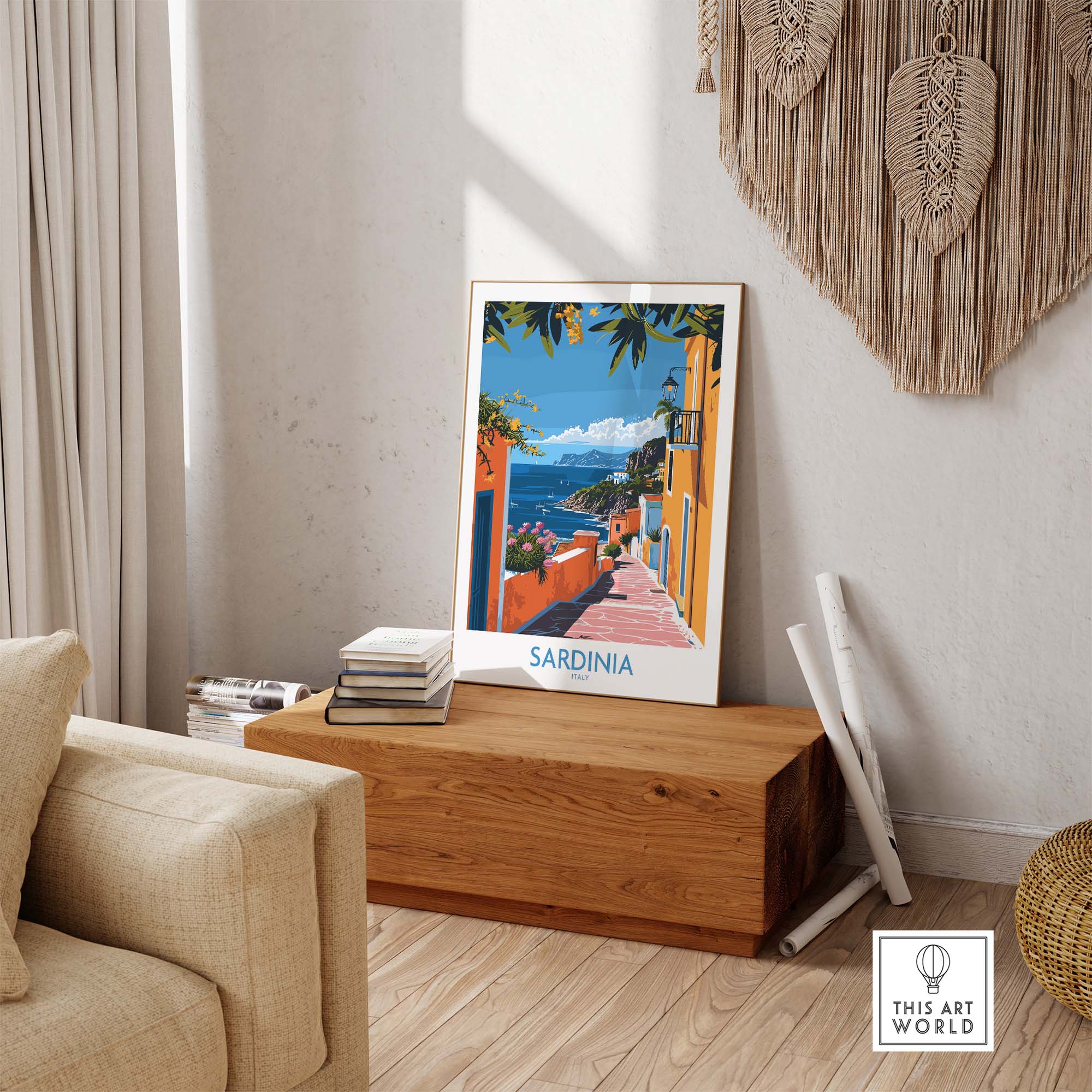 Sardinia Coastal Wall Art Print - Vibrant Detailed Mediterranean View for Home Decor Travel Lovers