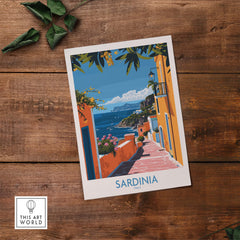 Sardinia Coastal Wall Art Print - Vibrant Detailed Mediterranean View for Home Decor Travel Lovers