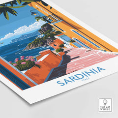 Sardinia Coastal Wall Art Print - Vibrant Detailed Mediterranean View for Home Decor Travel Lovers