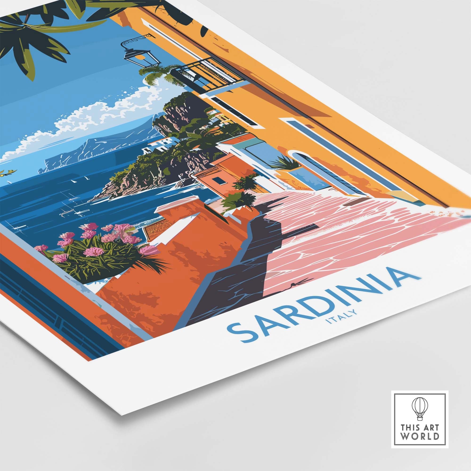 Sardinia Coastal Wall Art Print - Vibrant Detailed Mediterranean View for Home Decor Travel Lovers