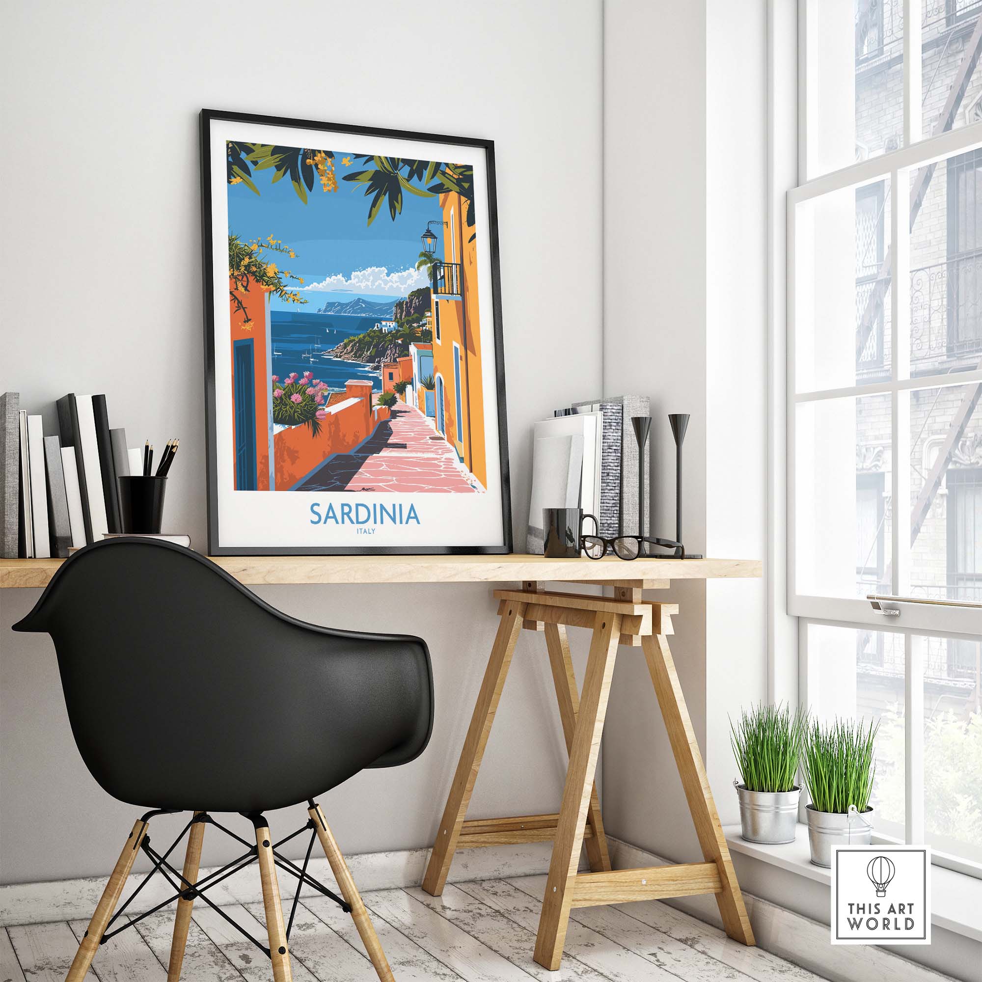 Sardinia Coastal Wall Art Print - Vibrant Detailed Mediterranean View for Home Decor Travel Lovers
