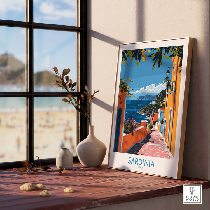 Sardinia Coastal Wall Art Print - Vibrant Detailed Mediterranean View for Home Decor Travel Lovers