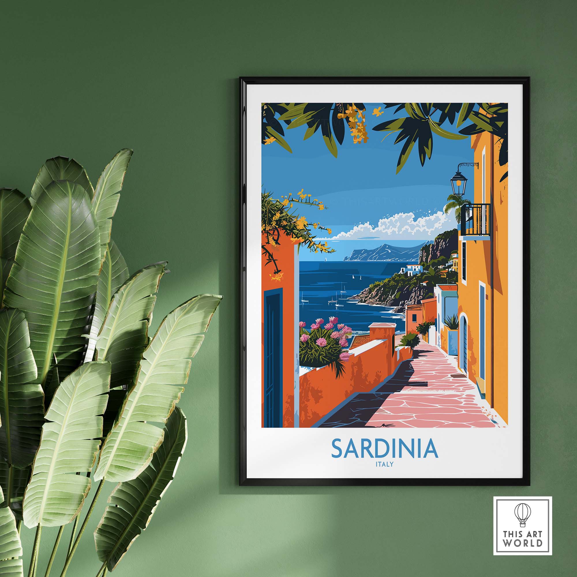 Sardinia Coastal Wall Art Print - Vibrant Detailed Mediterranean View for Home Decor Travel Lovers