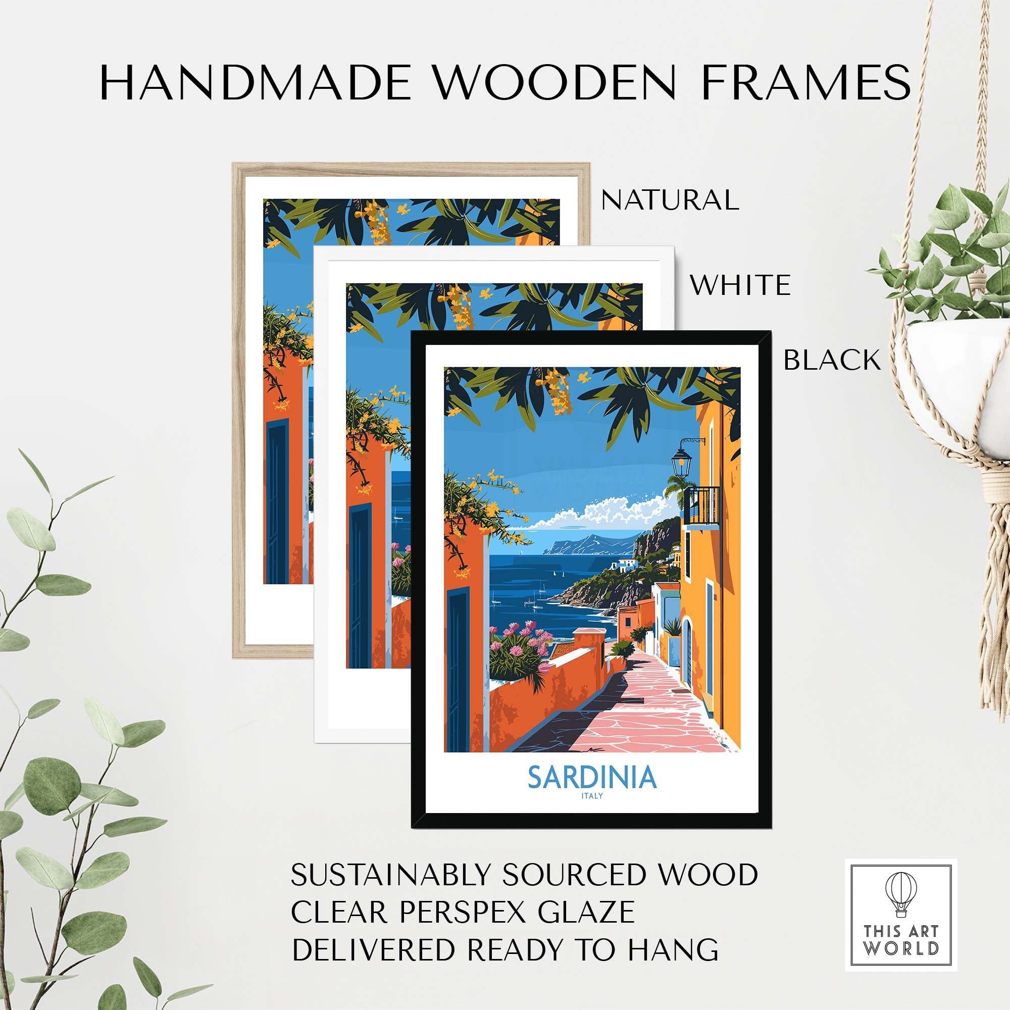 Sardinia Coastal Wall Art Print - Vibrant Detailed Mediterranean View for Home Decor Travel Lovers