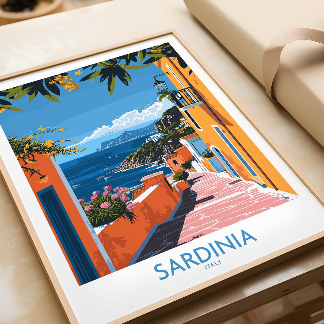 Sardinia Coastal Wall Art Print - Vibrant Detailed Mediterranean View for Home Decor Travel Lovers