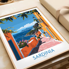 Sardinia Coastal Wall Art Print - Vibrant Detailed Mediterranean View for Home Decor Travel Lovers