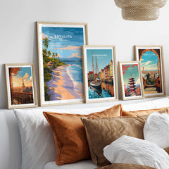 Sayulita Print | Coastal Home Wall Art displayed in a stylish living room setting with vibrant coastal vibes.