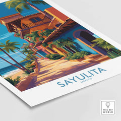 Sayulita Mexico Colorful Street Art Print | Tropical Beach Town Poster featuring vibrant tropical scenery.
