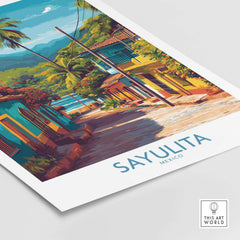 Sayulita Mexico Art Print | Vibrant Coastal Town Poster featuring colorful streets and tropical scenery.