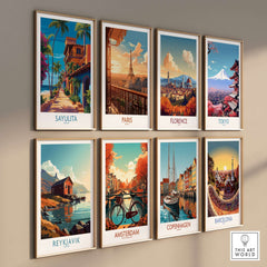 Sayulita Mexico Colorful Street Art Print | Tropical Beach Town Poster featuring vibrant cityscapes.