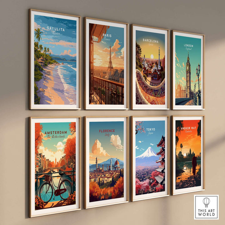 Sayulita Print | Coastal Home Wall Art featuring vibrant beach scenes in a stylish gallery wall display.
