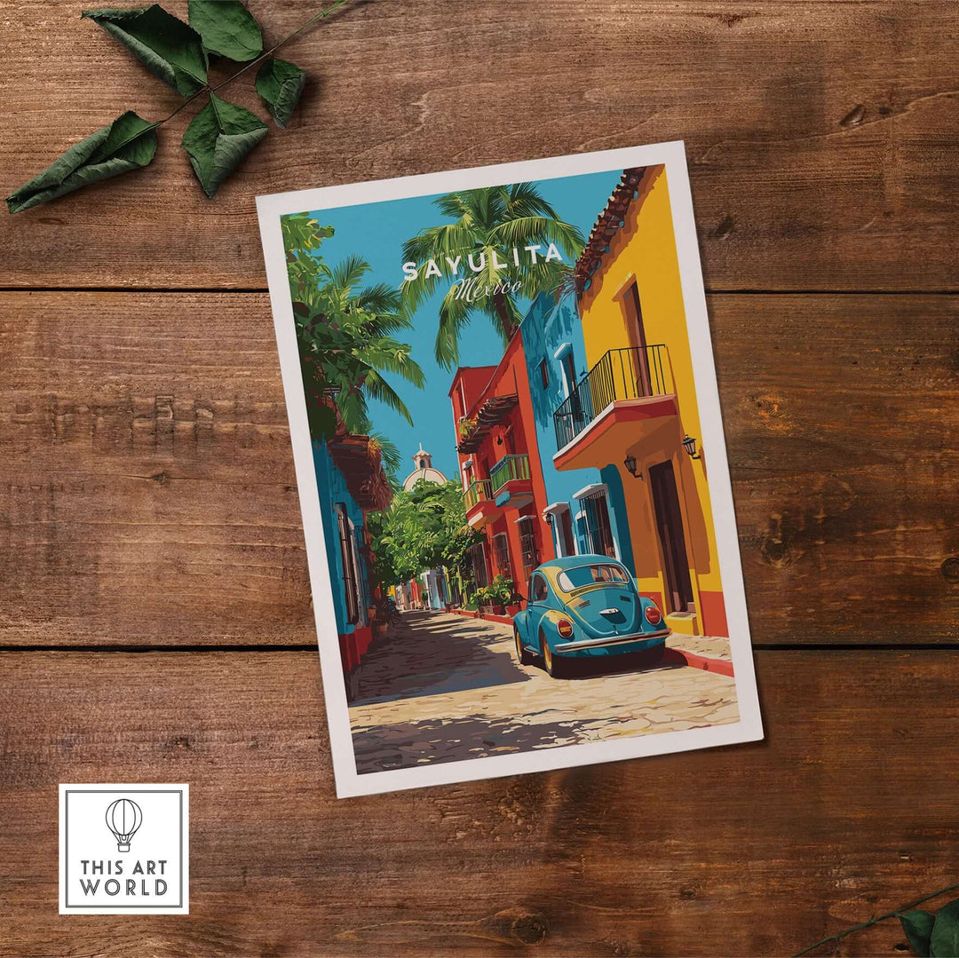 Sayulita Print | Mexican Town Wall Decor featuring vibrant streets and colorful buildings of Sayulita